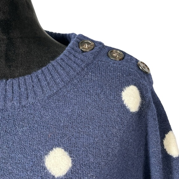J. Crew Navy Polka Dot Sweater Merino Wool Alpaca Dark Blue Warm Pullover Medium - Picture 2 of 14